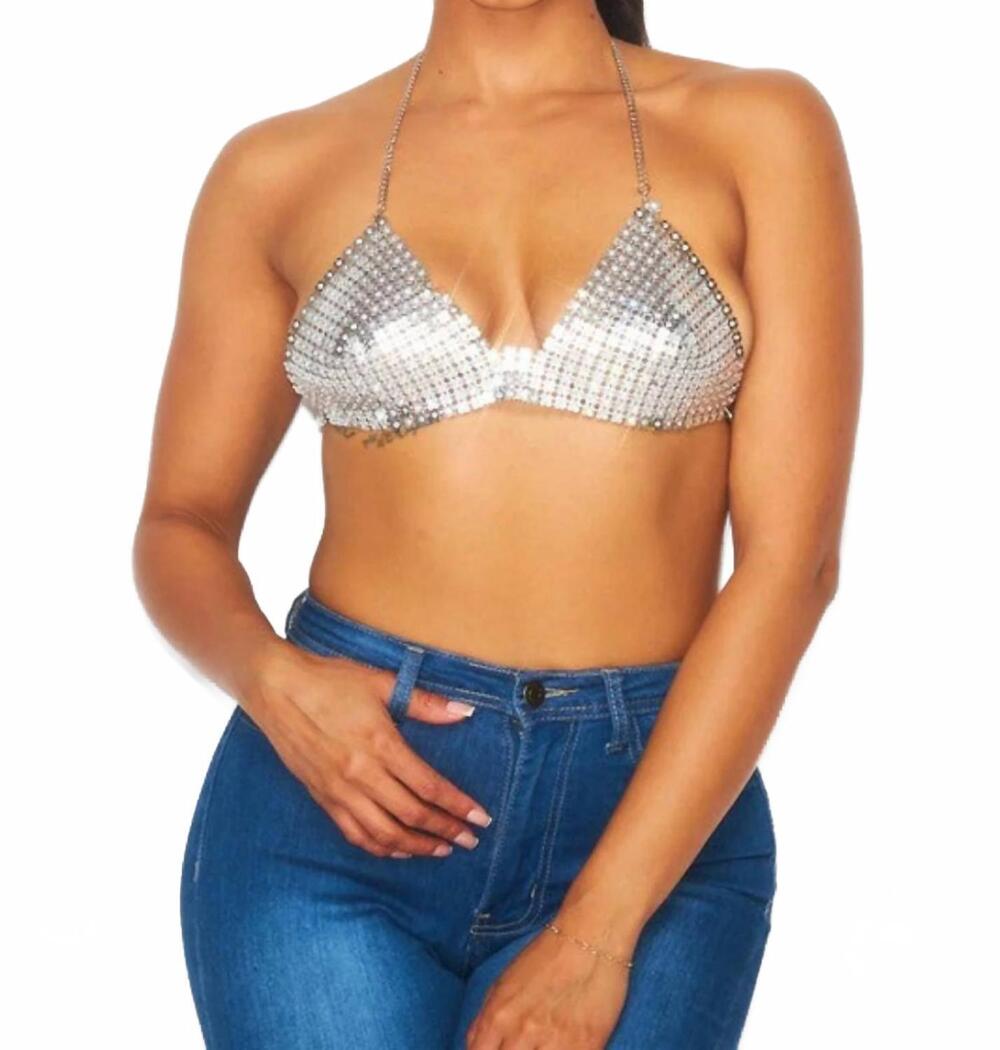 NEW HOT & DELICIOUS dazed rhinestone bra top in silver